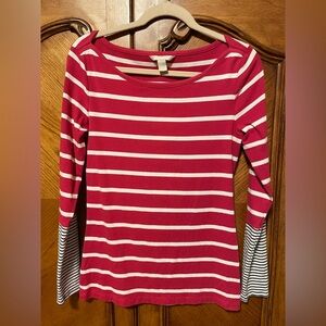 BANANA REPUBLIC Pink White With Black Striped Women’s Size Medium Long Sleeve